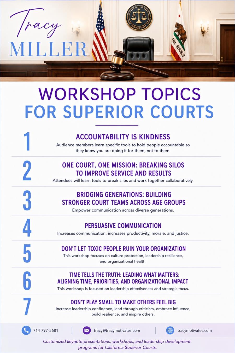 list of workshop topics for superior courts