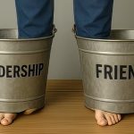 person standing in two buckets